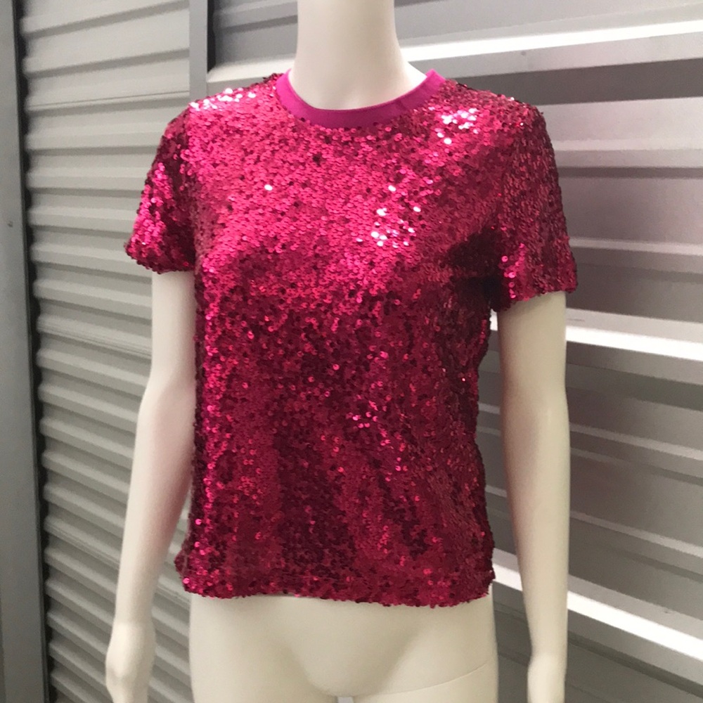 DKNY Pink Sequin Short Sleeve Top T-Shirt